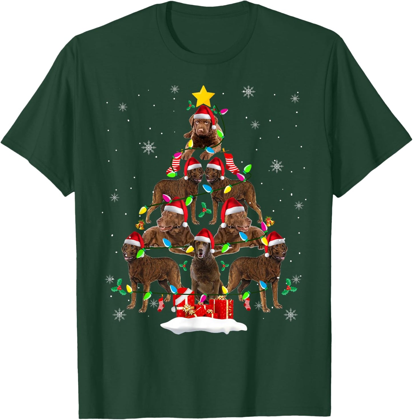Chesapeake Bay Retriever Christmas Tree Funny Santa Dog Gift Men Women Kids T-Shirt - T-Shirt | Forest