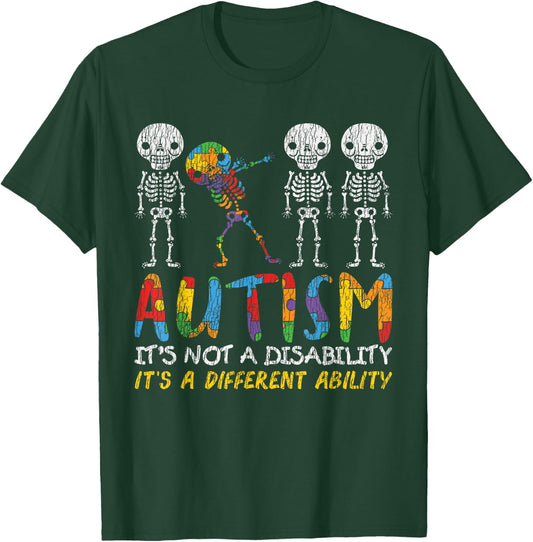 Autism Awerness - Skeleton Dabbing Autistic Kids Awareness T-Shirt - T-Shirt | Forest