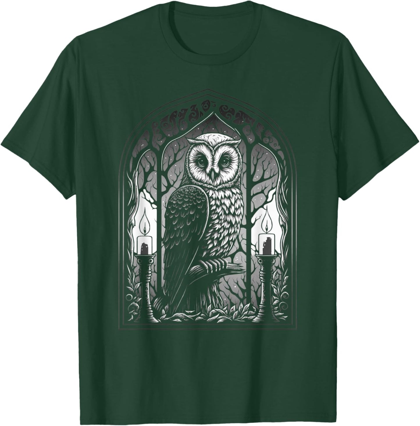 Wiccan Witch Owl With Candle Illustration, Version 2 of 6 T-Shirt - T-Shirt | Forest