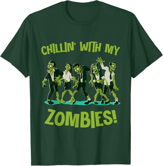 Chillin With My Zombies Funny Halloween Group Friend Costume T-Shirt - T-Shirt | Forest