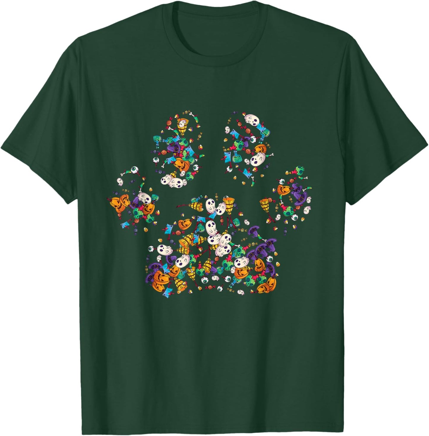 Paw Print Halloween Dog Candy Pumpkin Ghost Gift Women Girls T-Shirt - T-Shirt | Forest