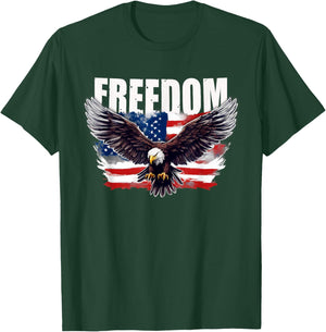Patriotic USA American Flag and Eagle FREEDOM 4th of July T-Shirt - T-Shirt | Forest