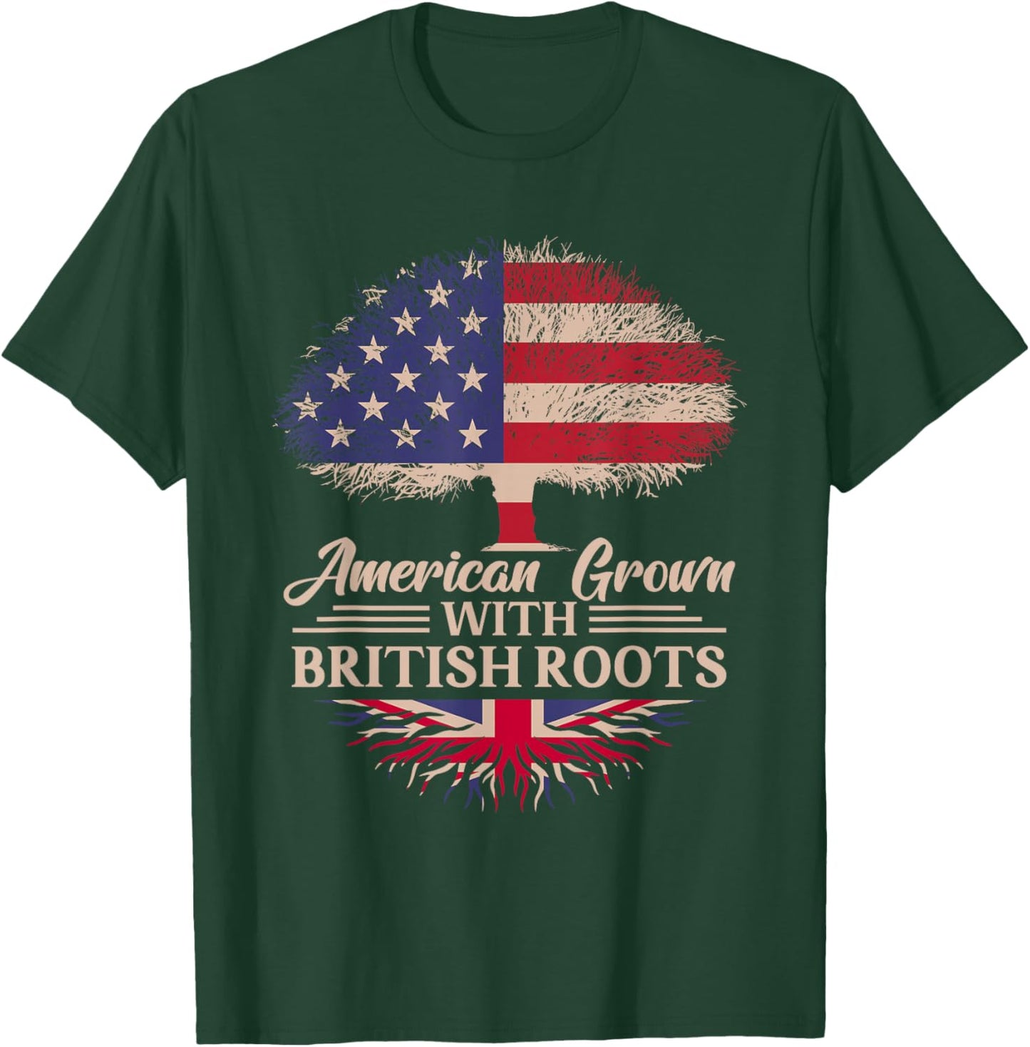 American Grown with British Roots Half American Flag British T-Shirt - T-Shirt | Forest