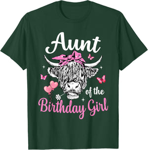 Aunt Of The Birthday Girl Highland Cow Family Matching T-Shirt - T-Shirt | Forest