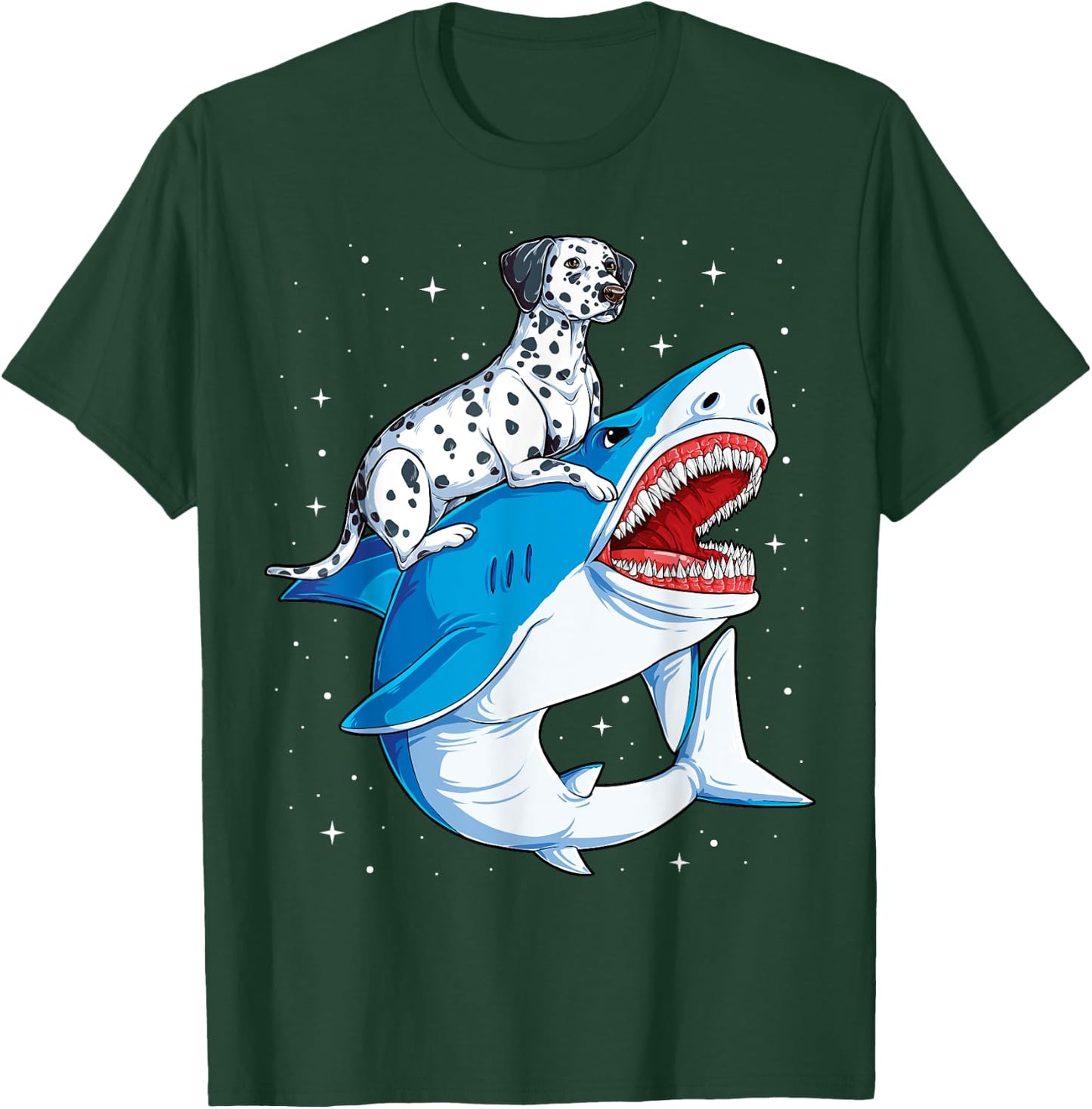Dalmatian Riding Shark Jawsome Dog Lover Gifts Space Galaxy T-Shirt - T-Shirt | Forest