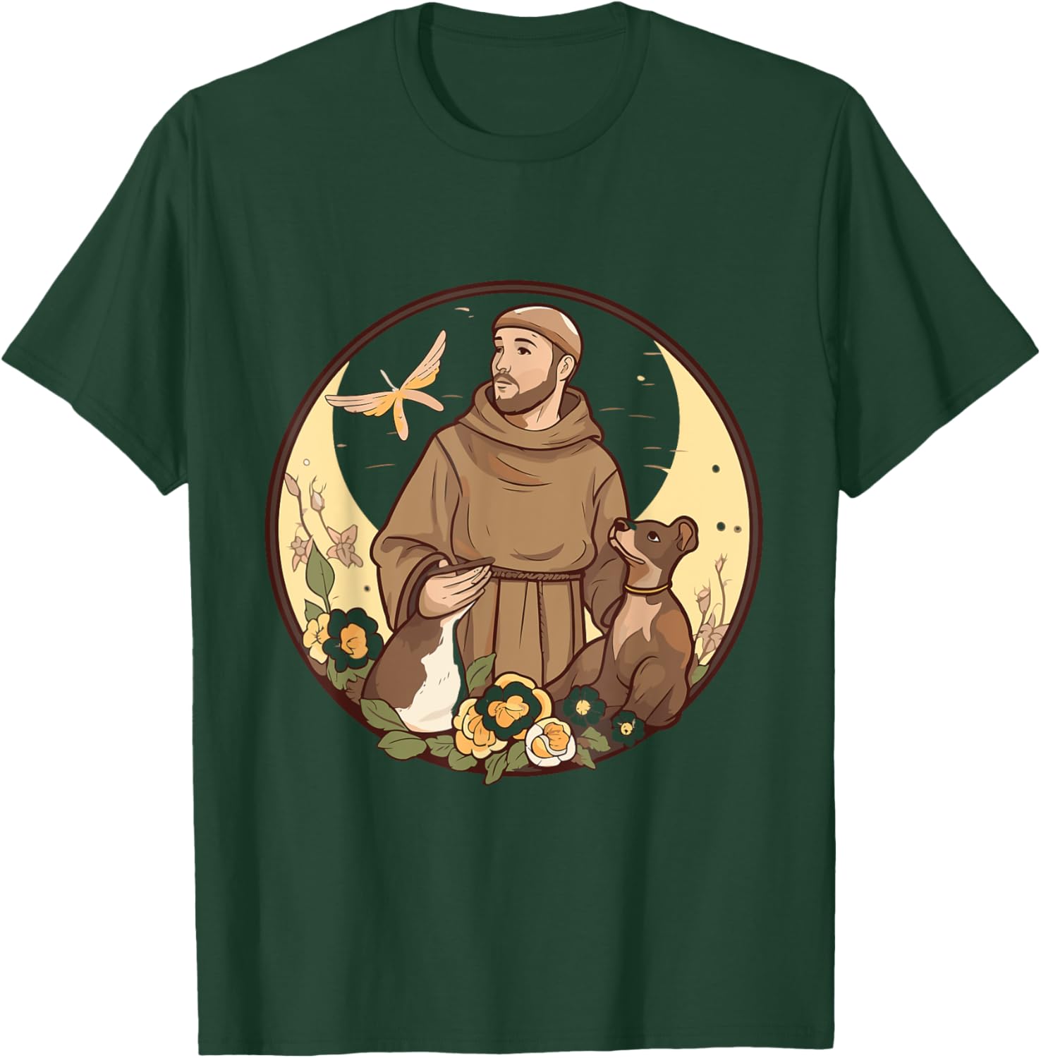 St Francis of Assisi Art Patron Saint of Animals Catholic T-Shirt - T-Shirt | Forest
