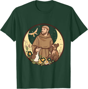 St Francis of Assisi Art Patron Saint of Animals Catholic T-Shirt - T-Shirt | Forest