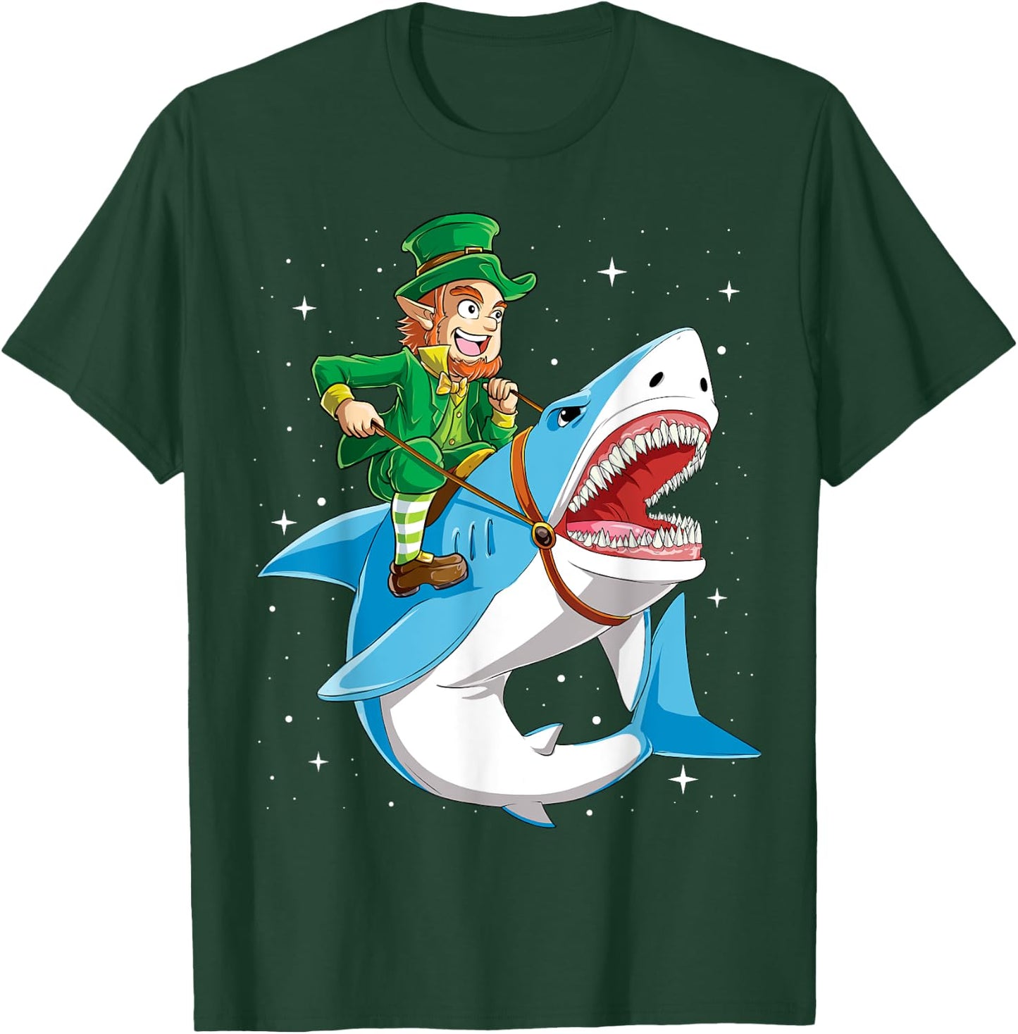 Leprechaun Riding Shark St Patricks Day Boys Girls Men Women T-Shirt - T-Shirt | Forest