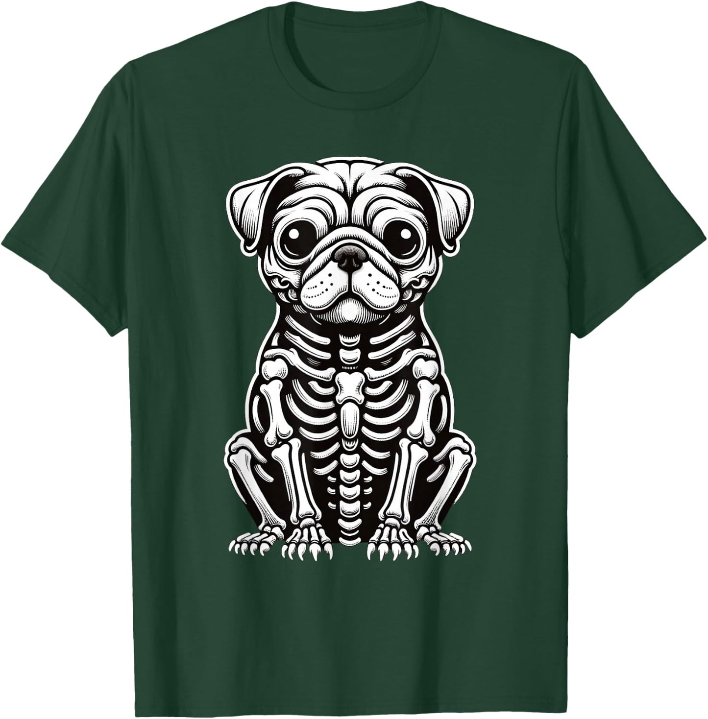 Dog Pug Skeleton Halloween T-Shirt - T-Shirt | Forest