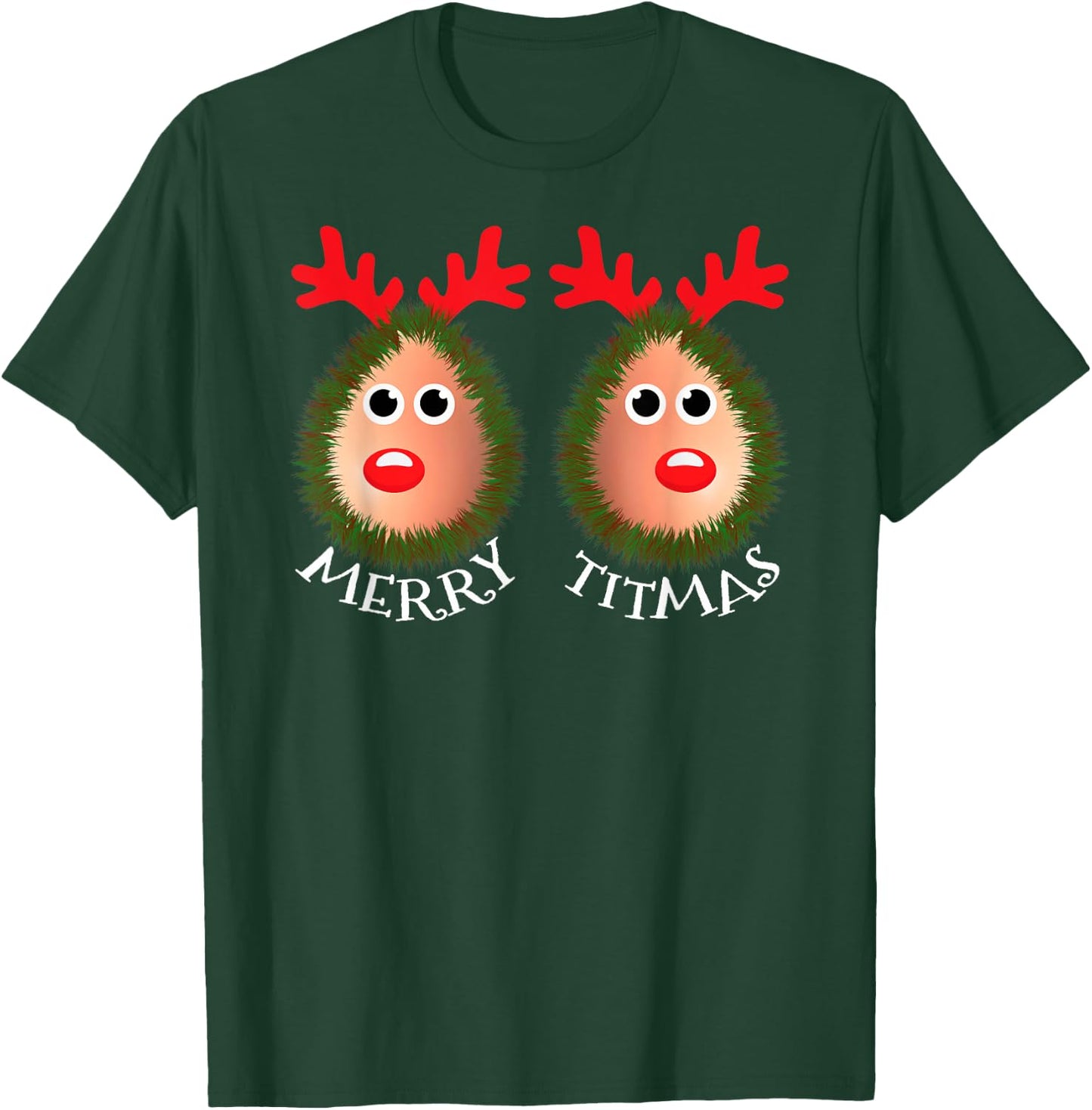 Merry Titmas Naughty Christmas Sweater Reindeer Boobs Ugly T-Shirt - T-Shirt | Forest