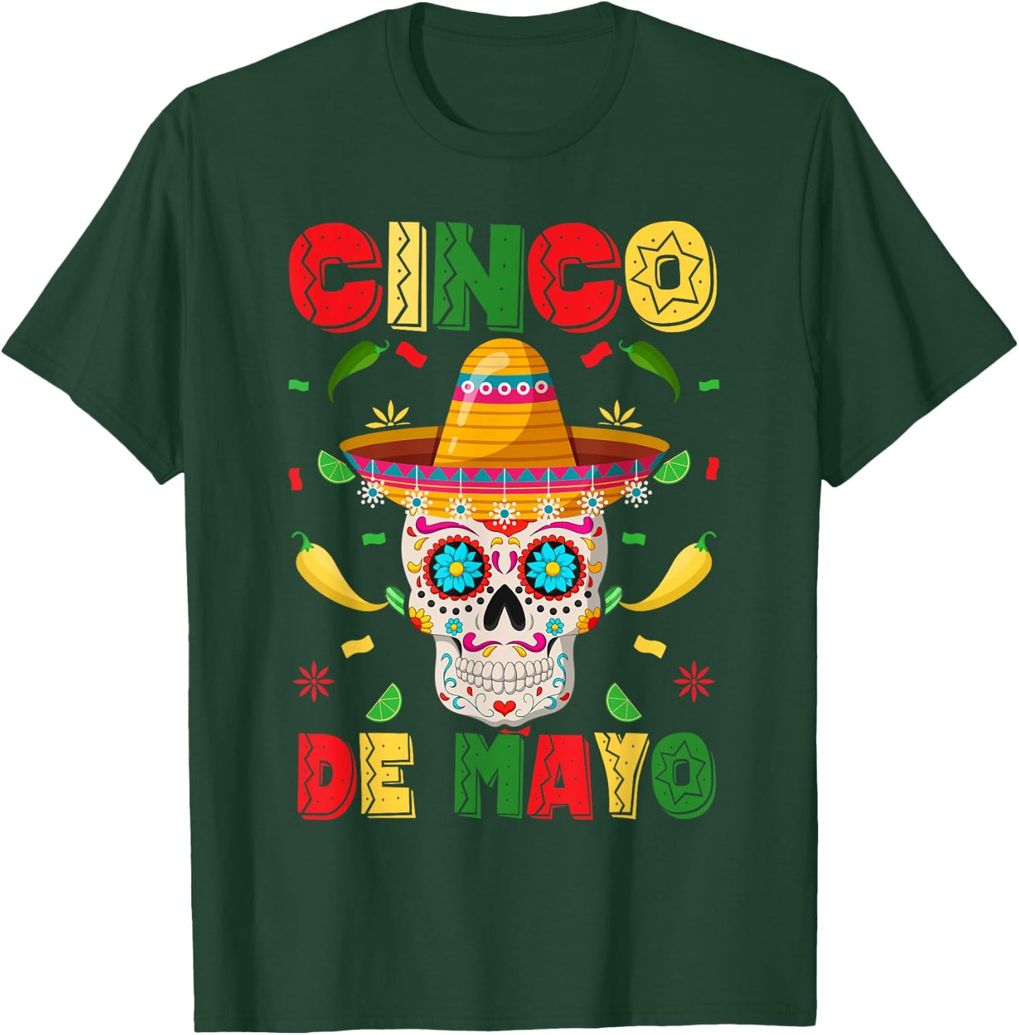 Cinco De Mayo Party Sugar Skull Men Women Mexican Fiesta T-Shirt - T-Shirt | Forest