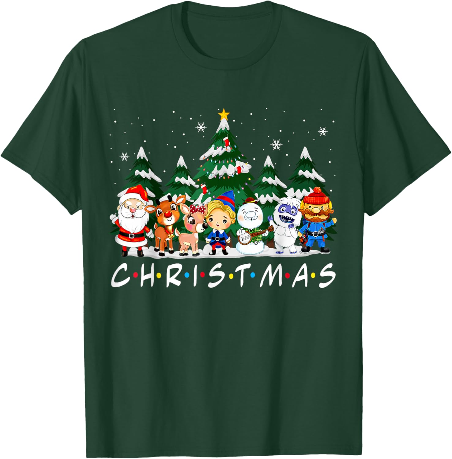 Friends Christmas Santa Rudolph Snowman Family Pajama Xmas T-Shirt - T-Shirt | Forest