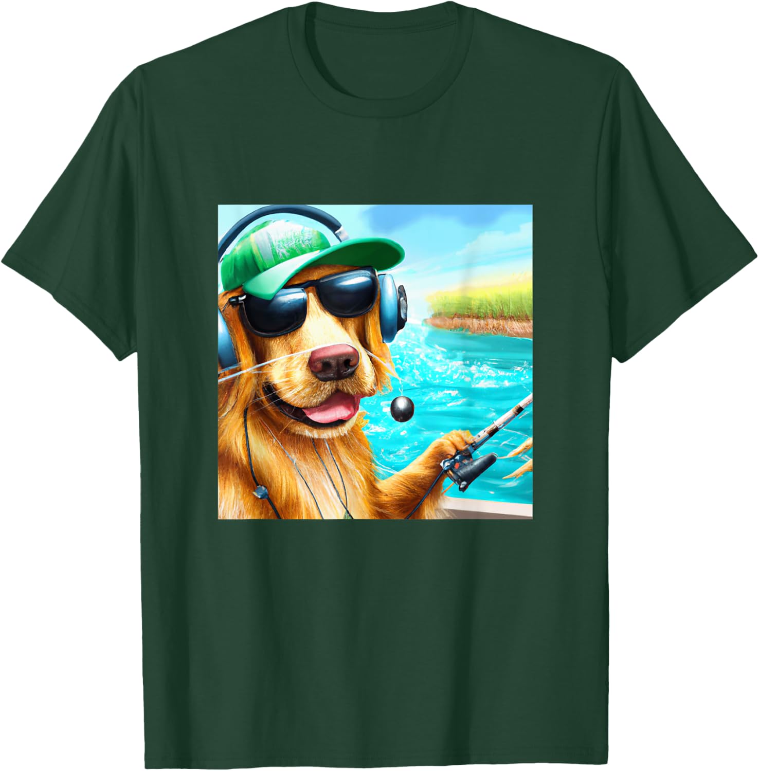 Fishing Shirt Men Boys Dad Kids Gift Golden Retriever Dog T-Shirt - T-Shirt | Forest