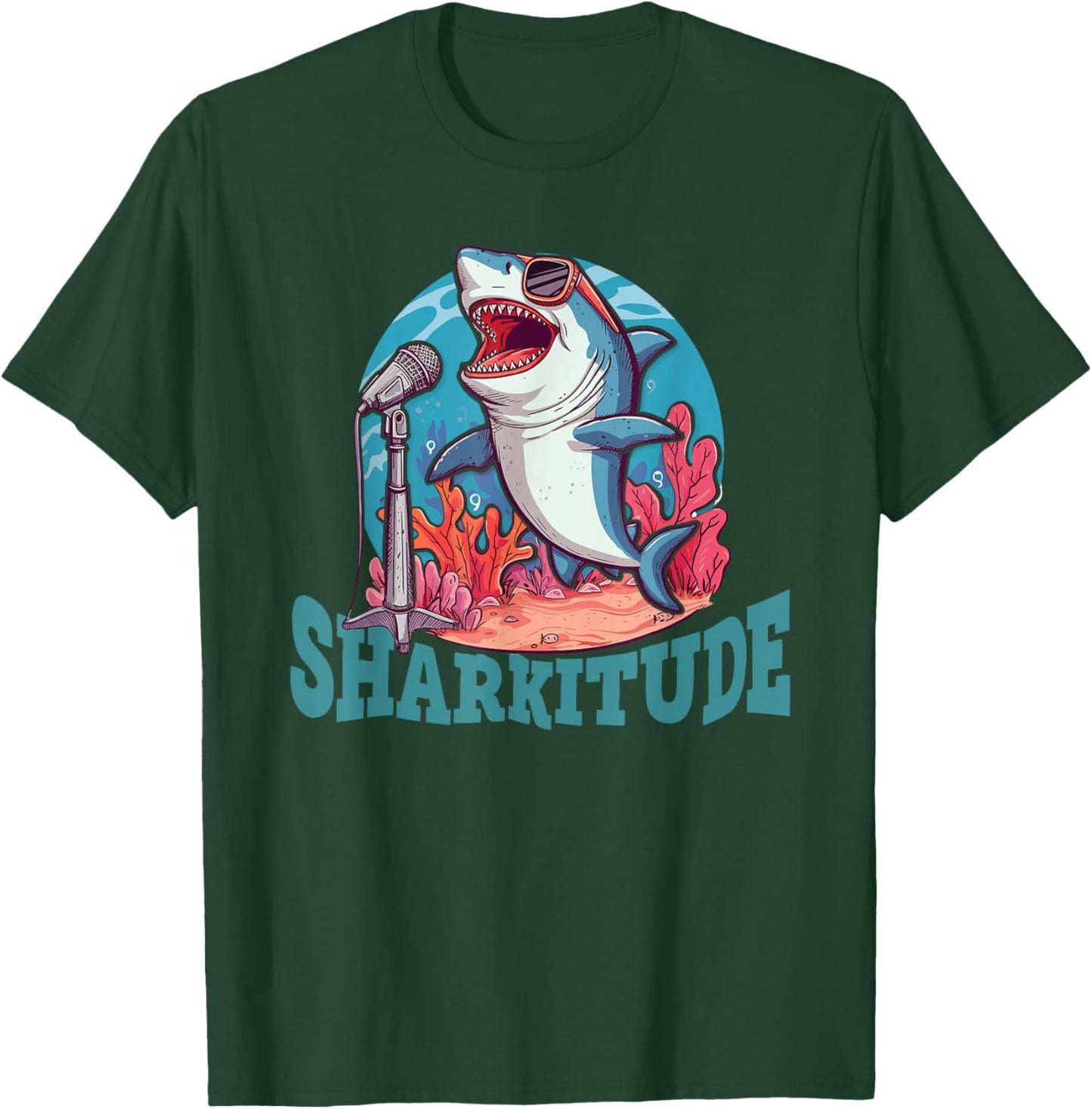 Sharkitude Shark Singing With Attitude T-Shirt - T-Shirt | Forest
