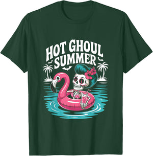 Hot Ghoul Summer Funny Cute Skeleton Flamingo Pool Party T-Shirt - T-Shirt | Forest