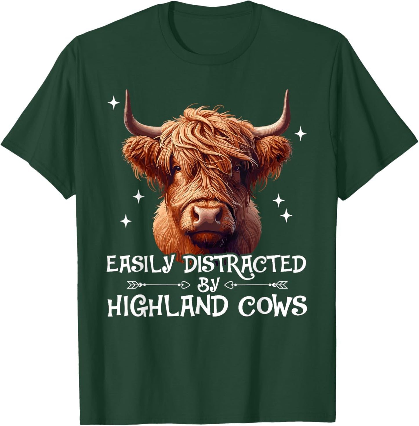 Retro Vintage Farmer | Easily Distracted By Highland Cows T-Shirt - T-Shirt | Forest