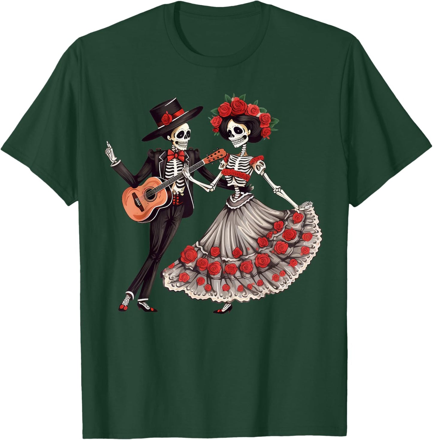 Dia De Los Muertos Dancing Skeletons Mexican Couple Matching T-Shirt - T-Shirt | Forest