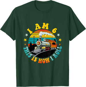 I Am 6 This Is How I Roll Boys Train Fun 6th Birthday Party T-Shirt - T-Shirt | Forest