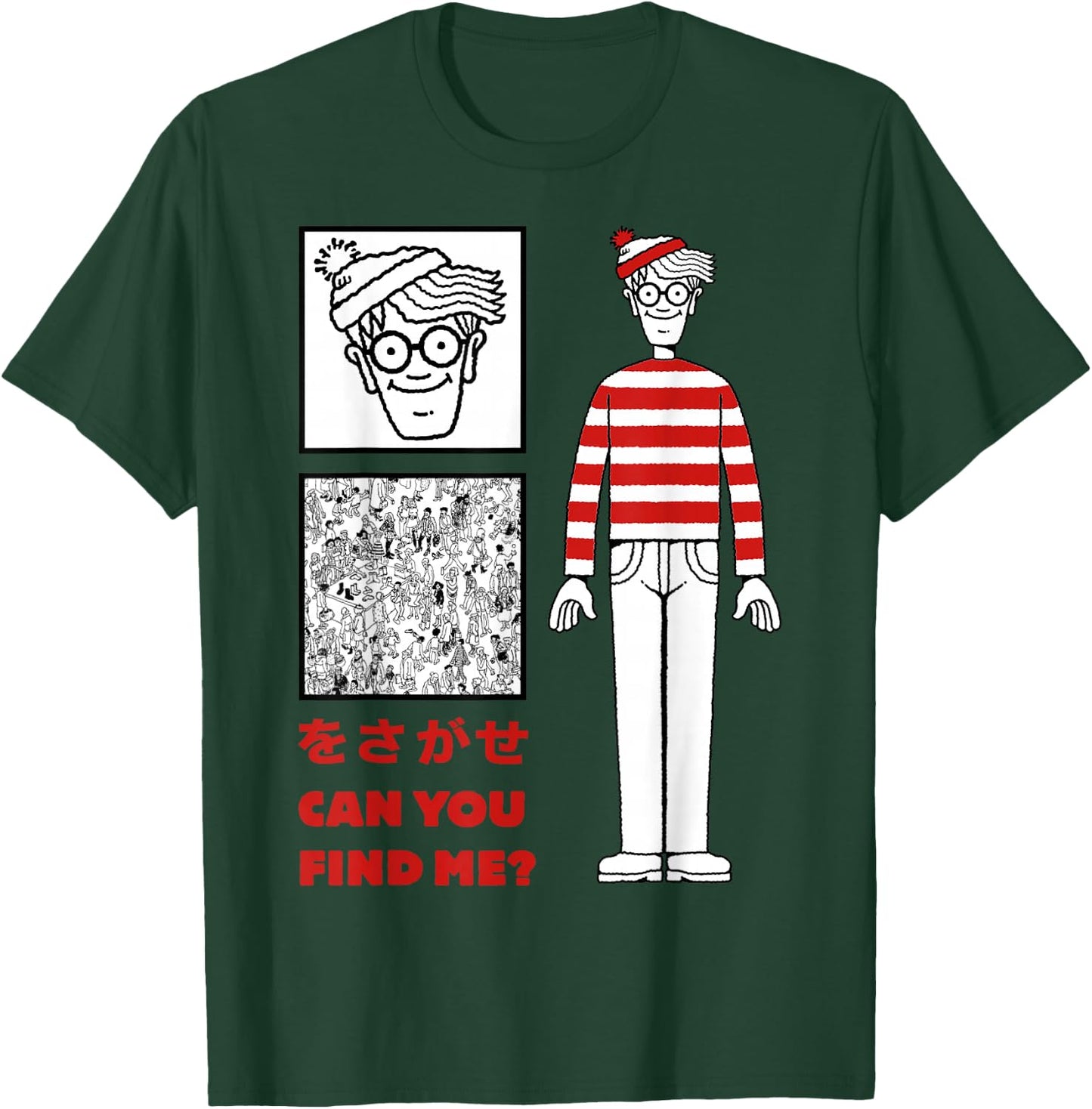 Where's Waldo Can You Find Me Kanji Poster Graphic T-Shirt - T-Shirt | Forest