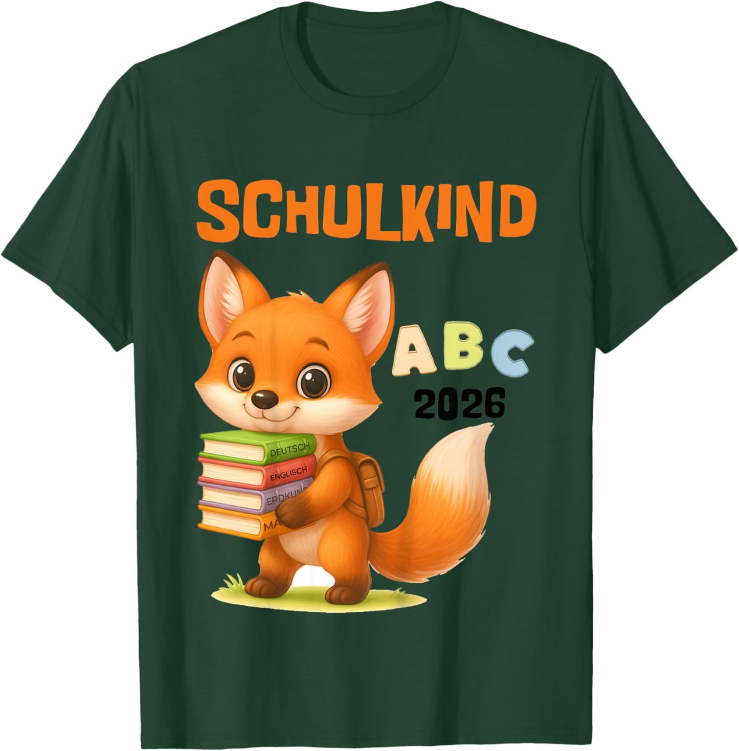 Kinder Schulkind 2026 Fuchs ABC Motiv Einschulung Jungen T-Shirt - T-Shirt | Forest