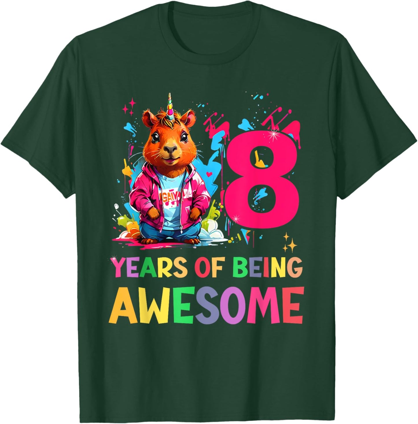 awesome capybara cappy birthday 8 year old Girls 8th B-day T-Shirt - T-Shirt | Forest