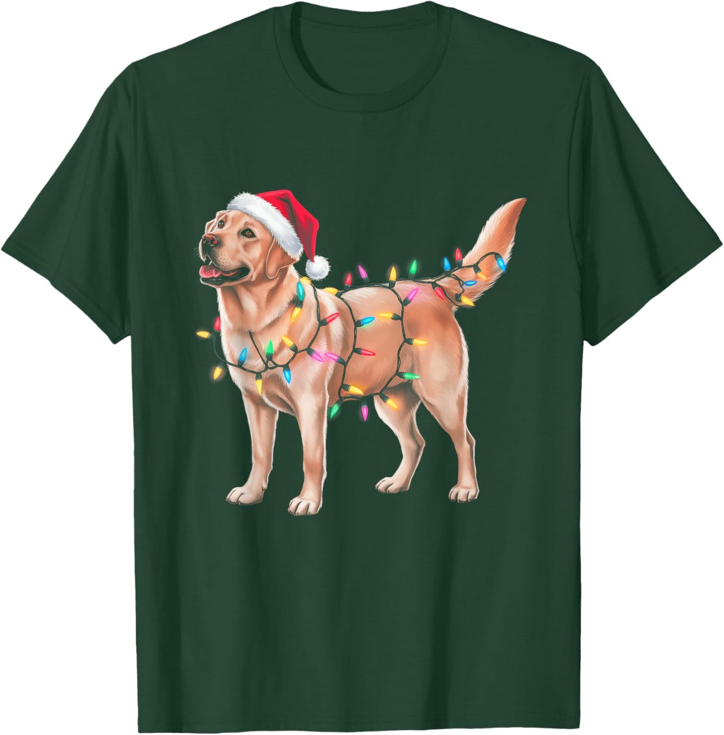 Funny Christmas Lights Dog Lover Santa Labrador Retriever Men Women Kids T-Shirt - T-Shirt | Forest