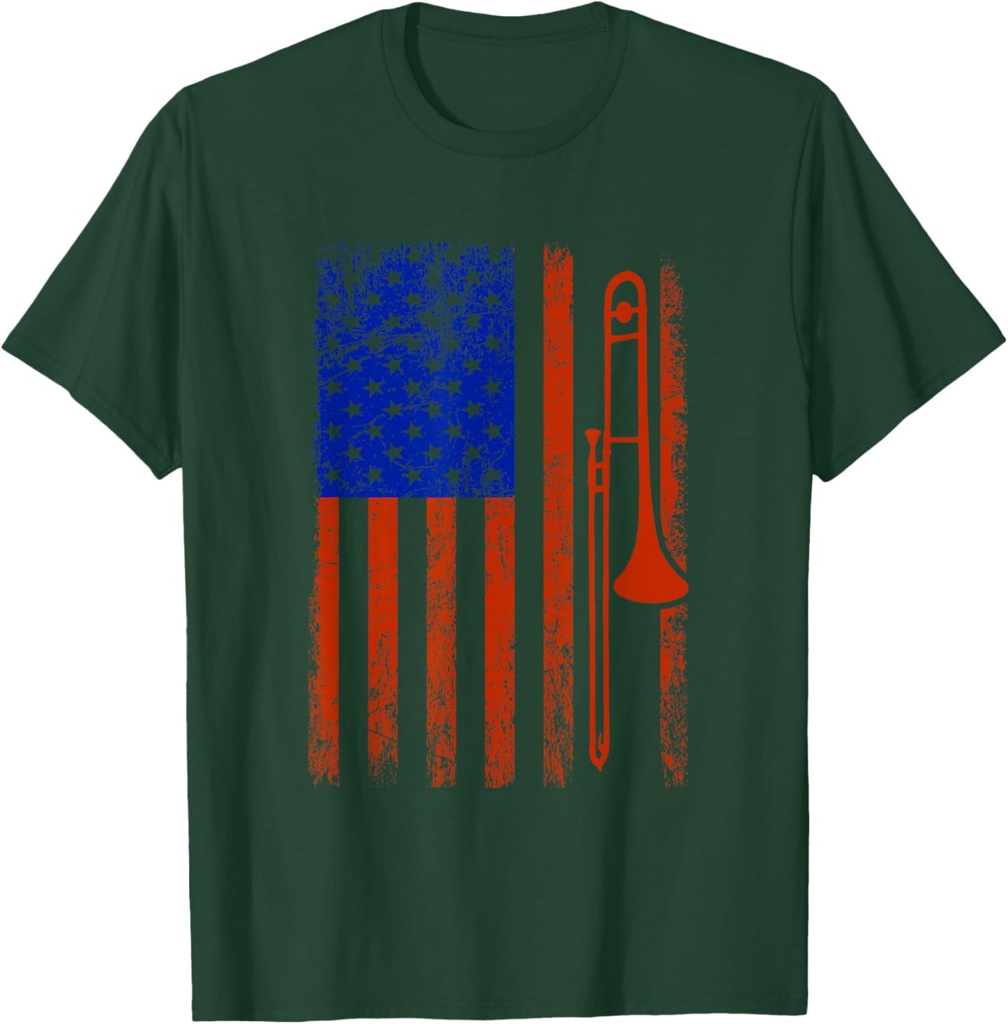 Trombone Player USA Flag | Trombone Merchandise Kids Men T-Shirt - T-Shirt | Forest