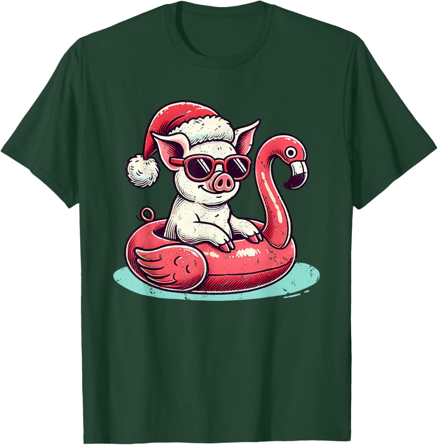 Funny Christmas in July Pig Mom Santa Flamingo Floatie T-Shirt - T-Shirt | Forest