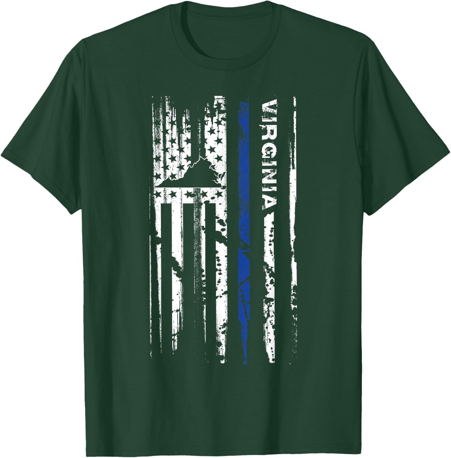 Virginia Cop Thin Blue Line LEO Police American Flag Men T-Shirt - T-Shirt | Forest
