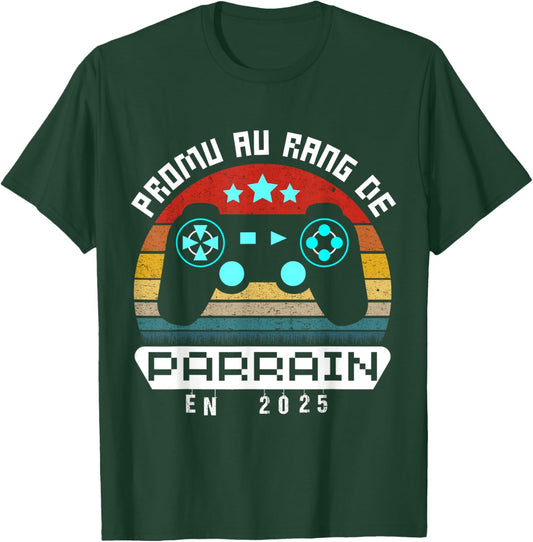 Future Godfather 2025 Gamer Gift Announcement Pregnancy Retro , Black, S T-Shirt - T-Shirt | Forest