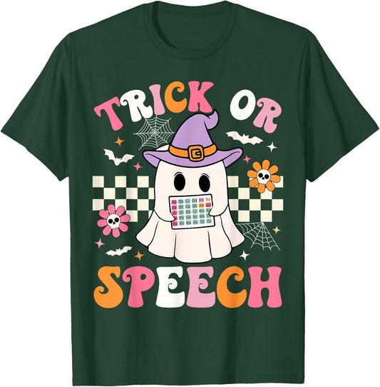 Trick or Speech Funny SLP Halloween Speech Therapy Halloween T-Shirt - T-Shirt | Forest