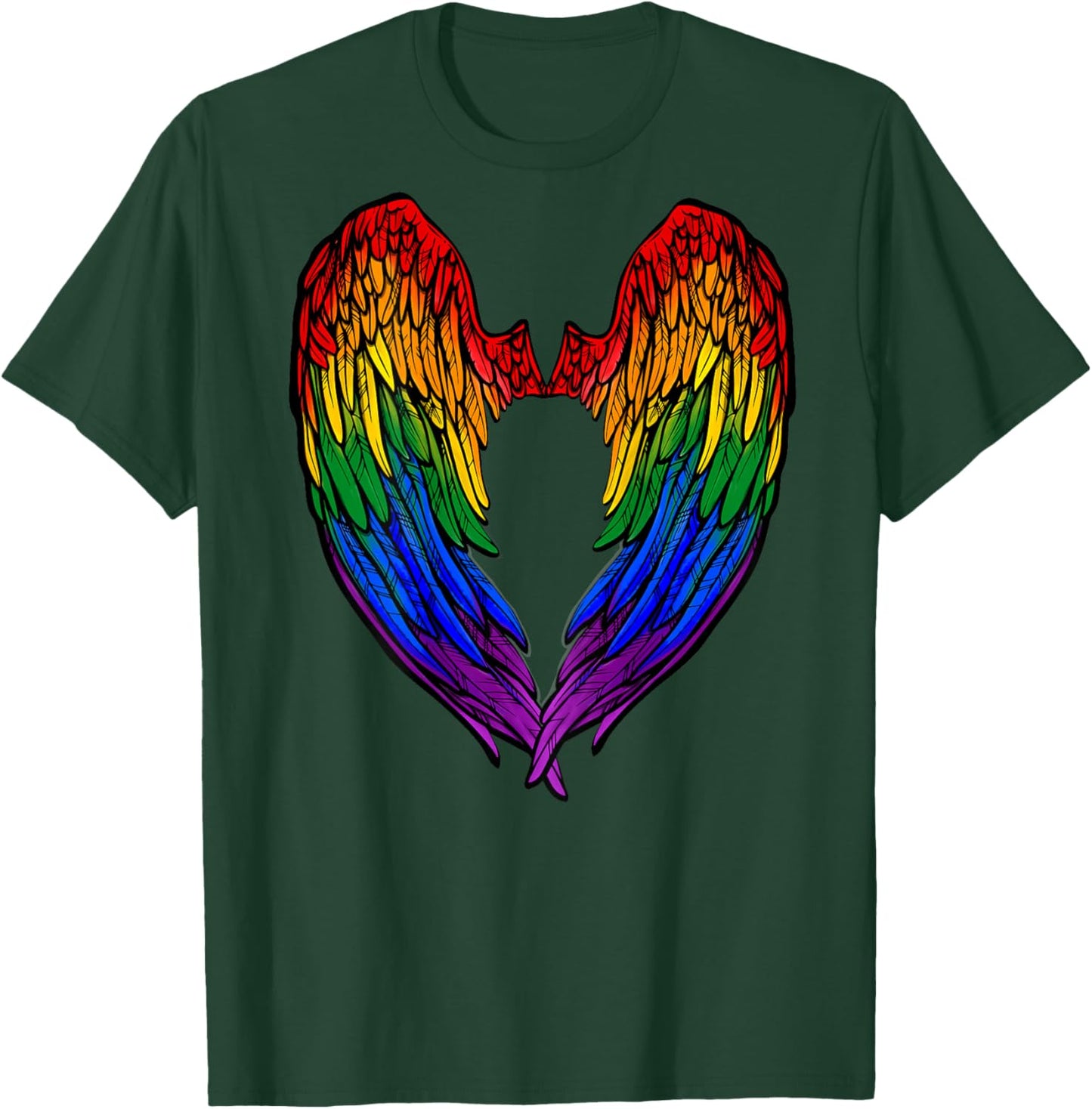 Gay Pride Month Rainbow Angels Wings Back Design T-Shirt - T-Shirt | Forest
