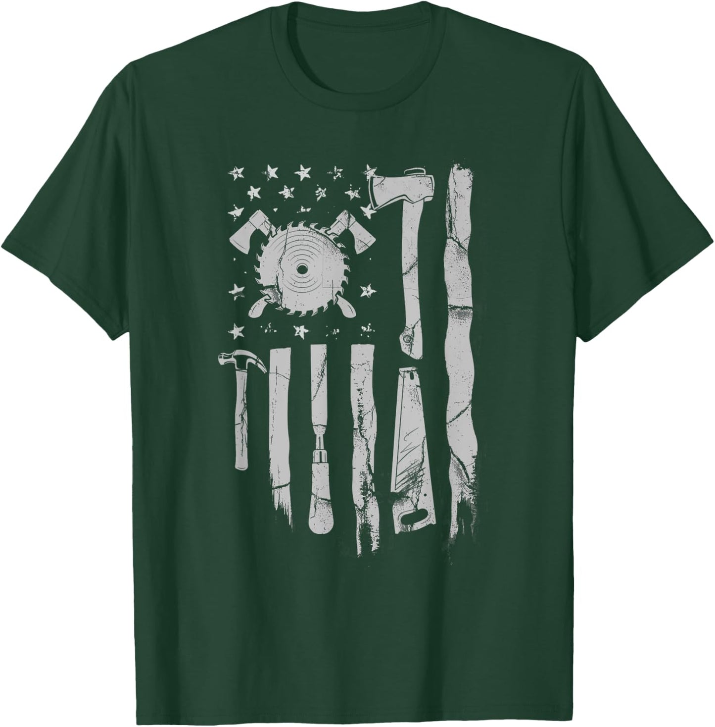 American Flag Woodworking Gift Carpenter Wood Working Women Men T-Shirt - T-Shirt | Forest
