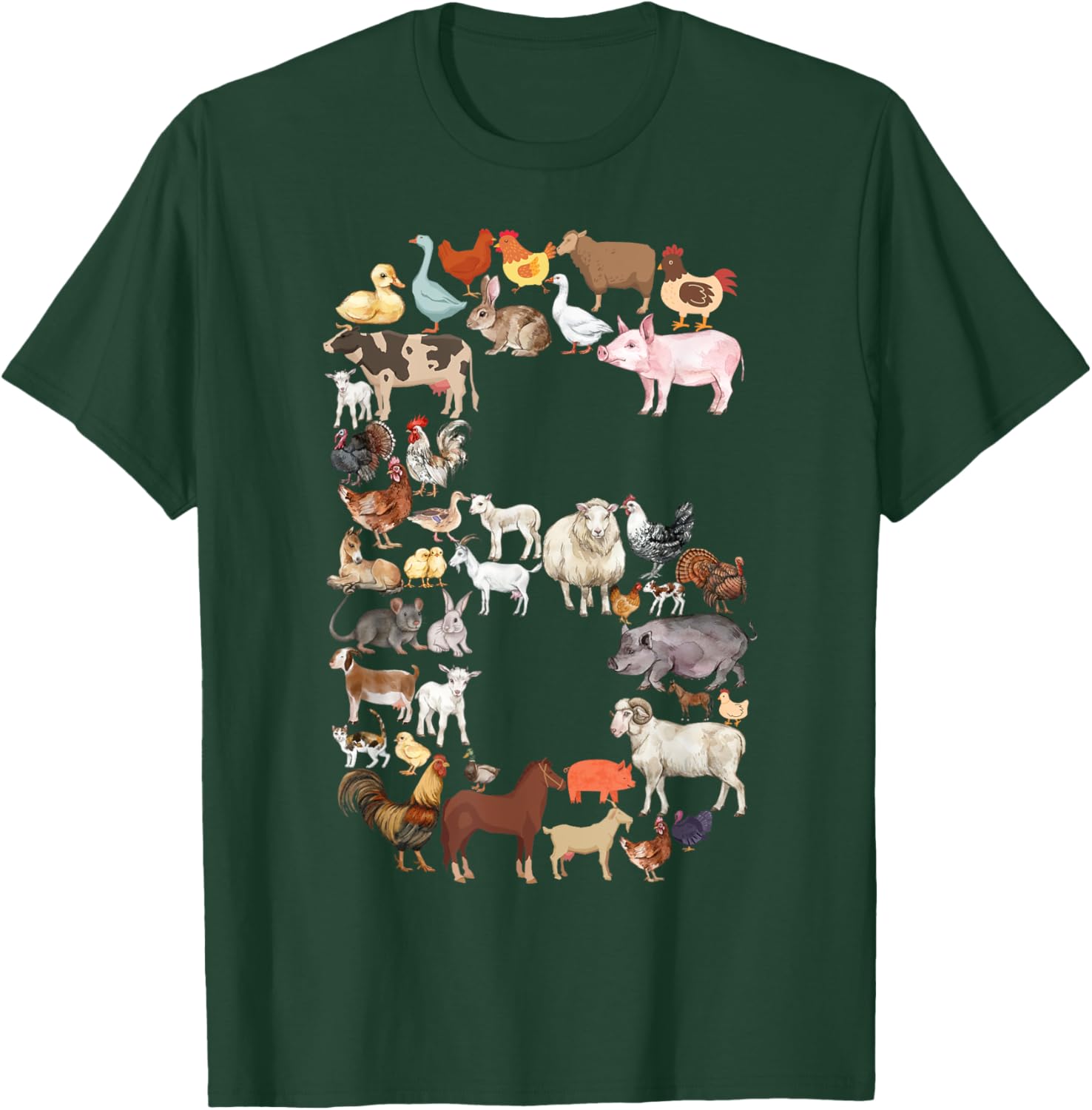 Fun 6th Birthday Farm Animals Theme Boy Kids 6 Year Old Bday T-Shirt - T-Shirt | Forest