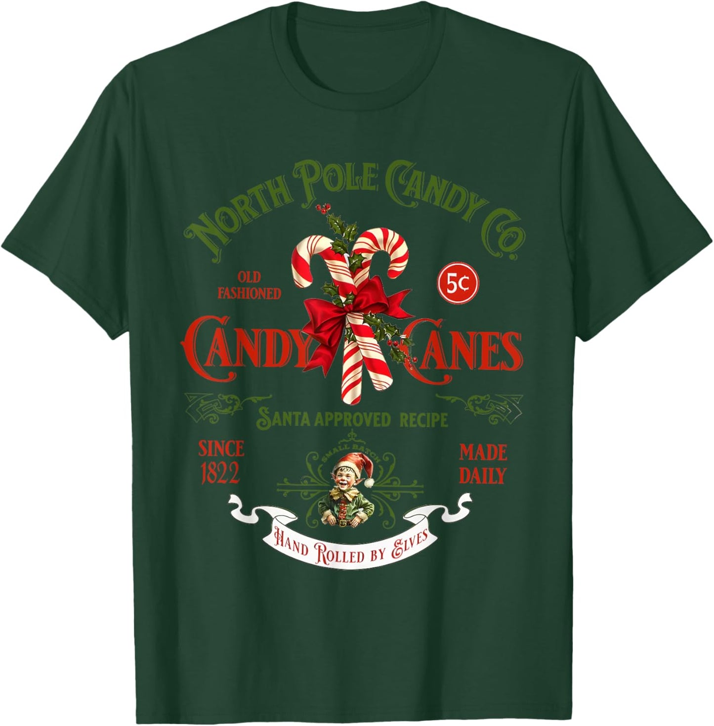 Christmas Retro Old Fashioned Candy Cane North Pole T-Shirt - T-Shirt | Forest