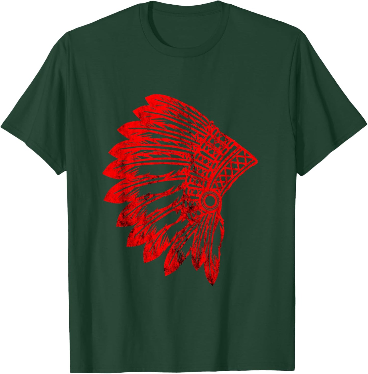 Red Skin Indian Chief Western Costume Warbonnet Fancy Dress T-Shirt - T-Shirt | Forest