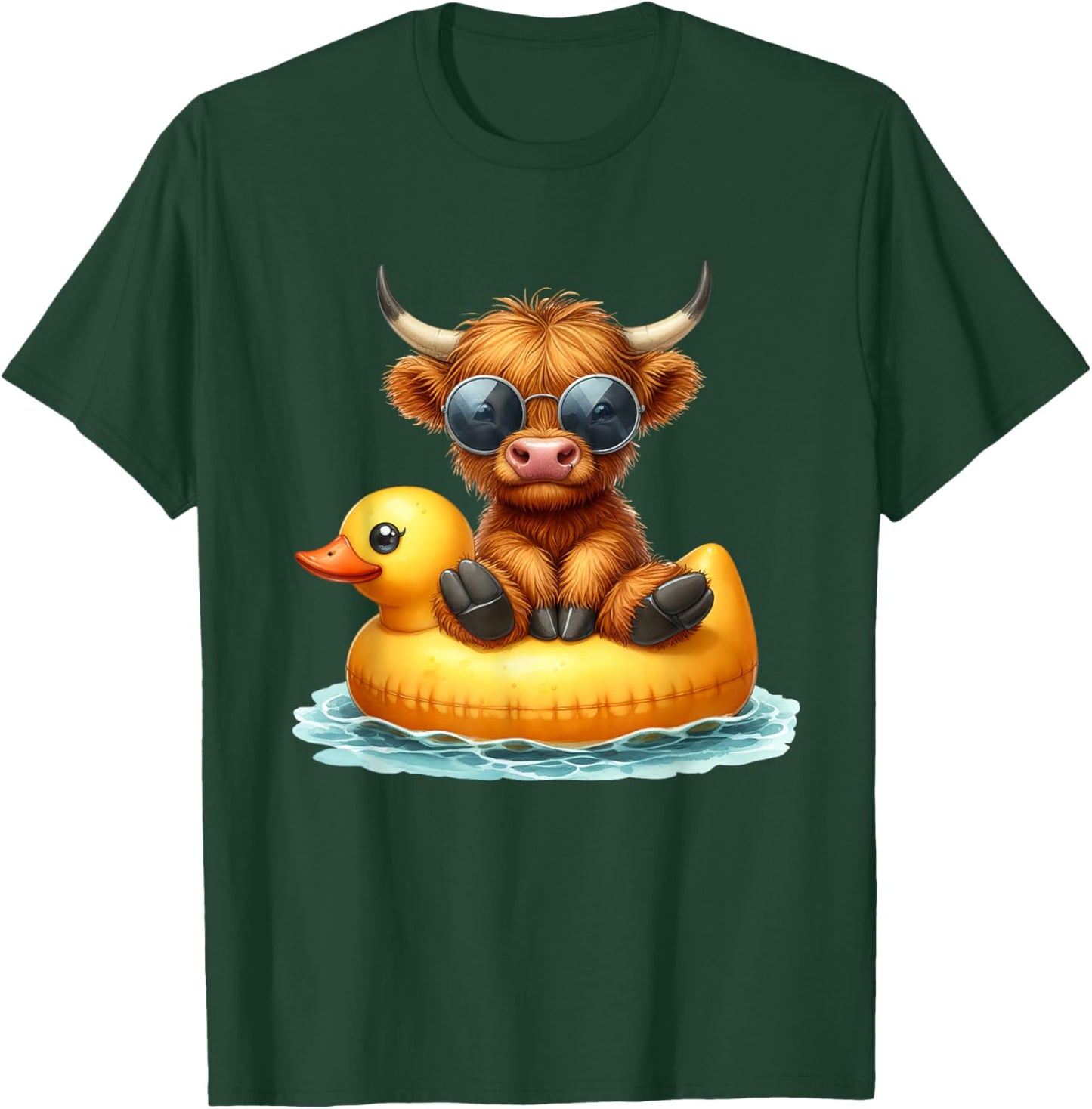 Cute Highland Cow Duck Pool Float Summer Vibes Swimming T-Shirt - T-Shirt | Forest