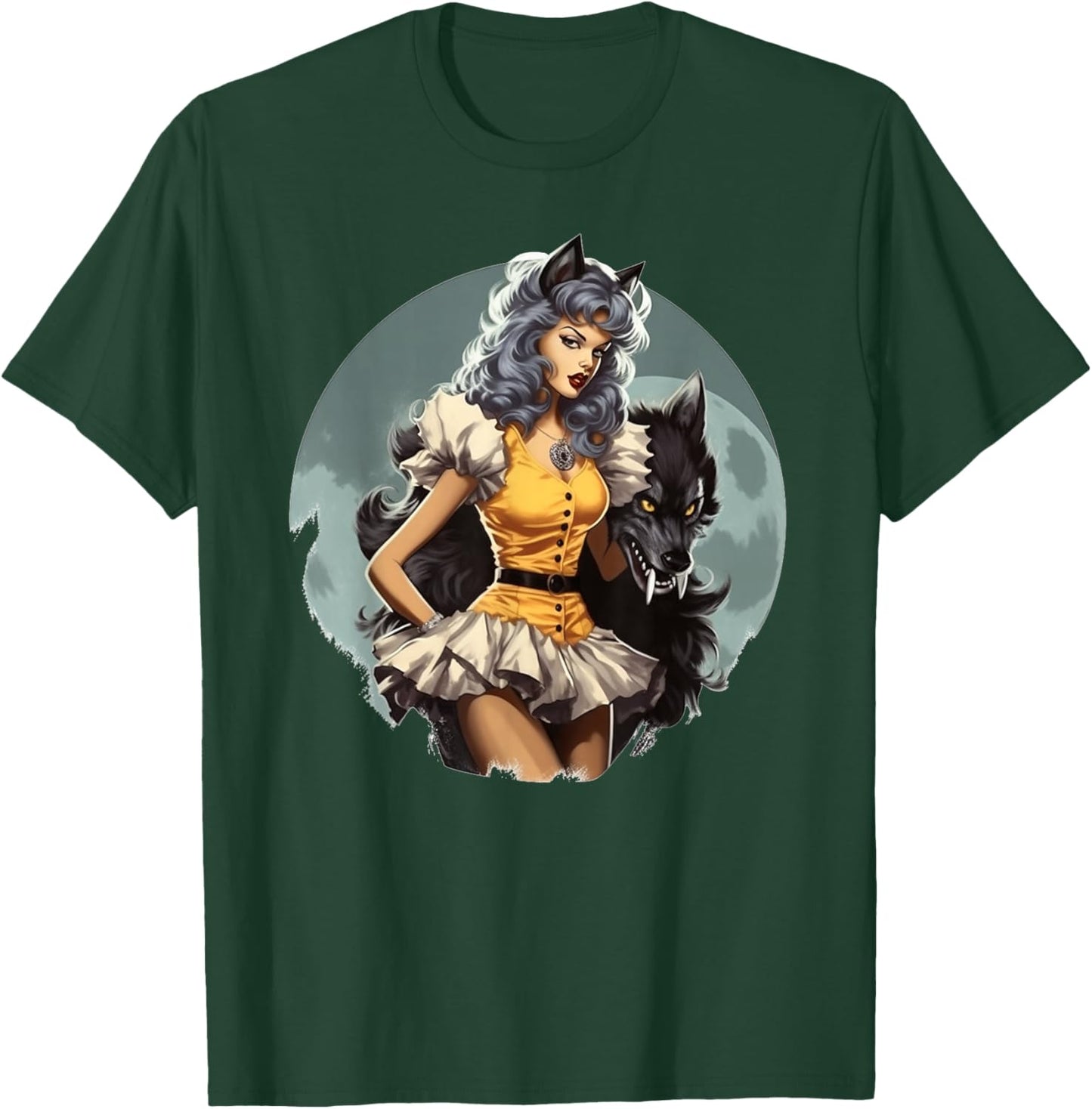 Werewolf PinUp Girl Wolf Halloween T-Shirt - T-Shirt | Forest