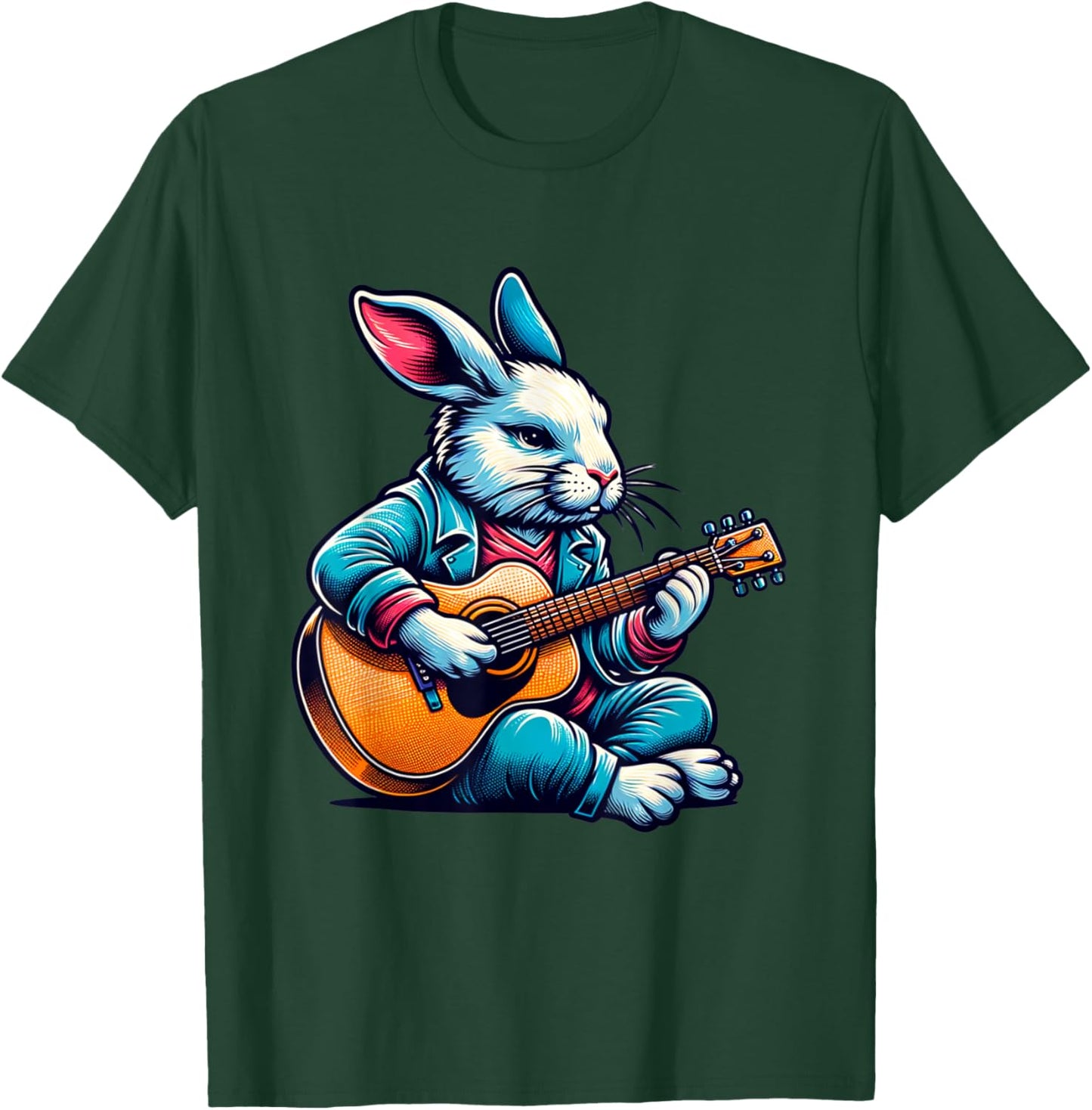 Cool Rabbit Plays Guitar Easter Musician Guitarist T-Shirt - T-Shirt | Forest