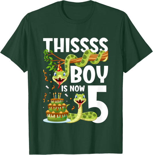 Kids 5th Reptile Birthday 5 Year Old Boy Snake Birthday Party T-Shirt - T-Shirt | Forest