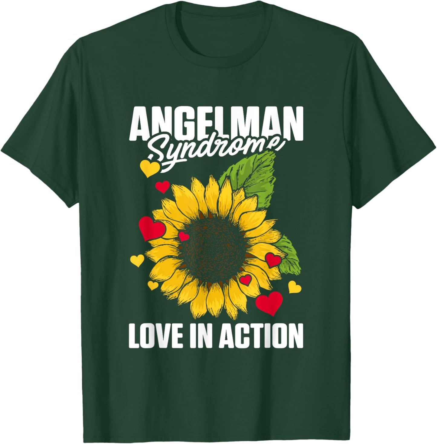 Love In Action Heart Sunflower Graphic Angelman Syndrome T-Shirt - T-Shirt | Forest