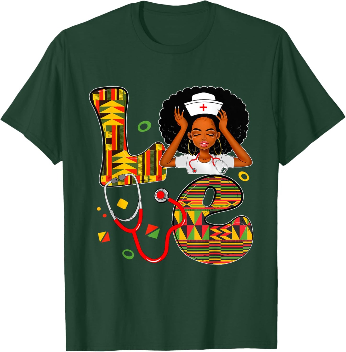 LOVE Nurse Nursing Black Girl Magic Juneteenth Black History T-Shirt - T-Shirt | Forest