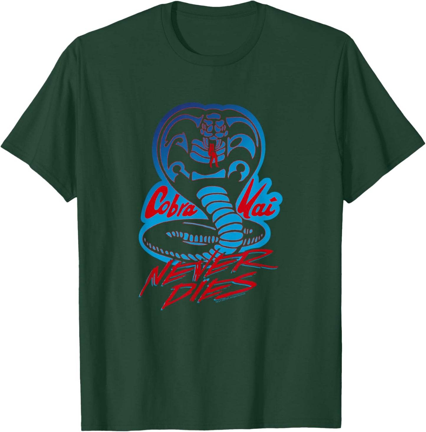 Cobra Kai Never Dies Blue and Red Cobra Logo TV Show T-Shirt - T-Shirt | Forest