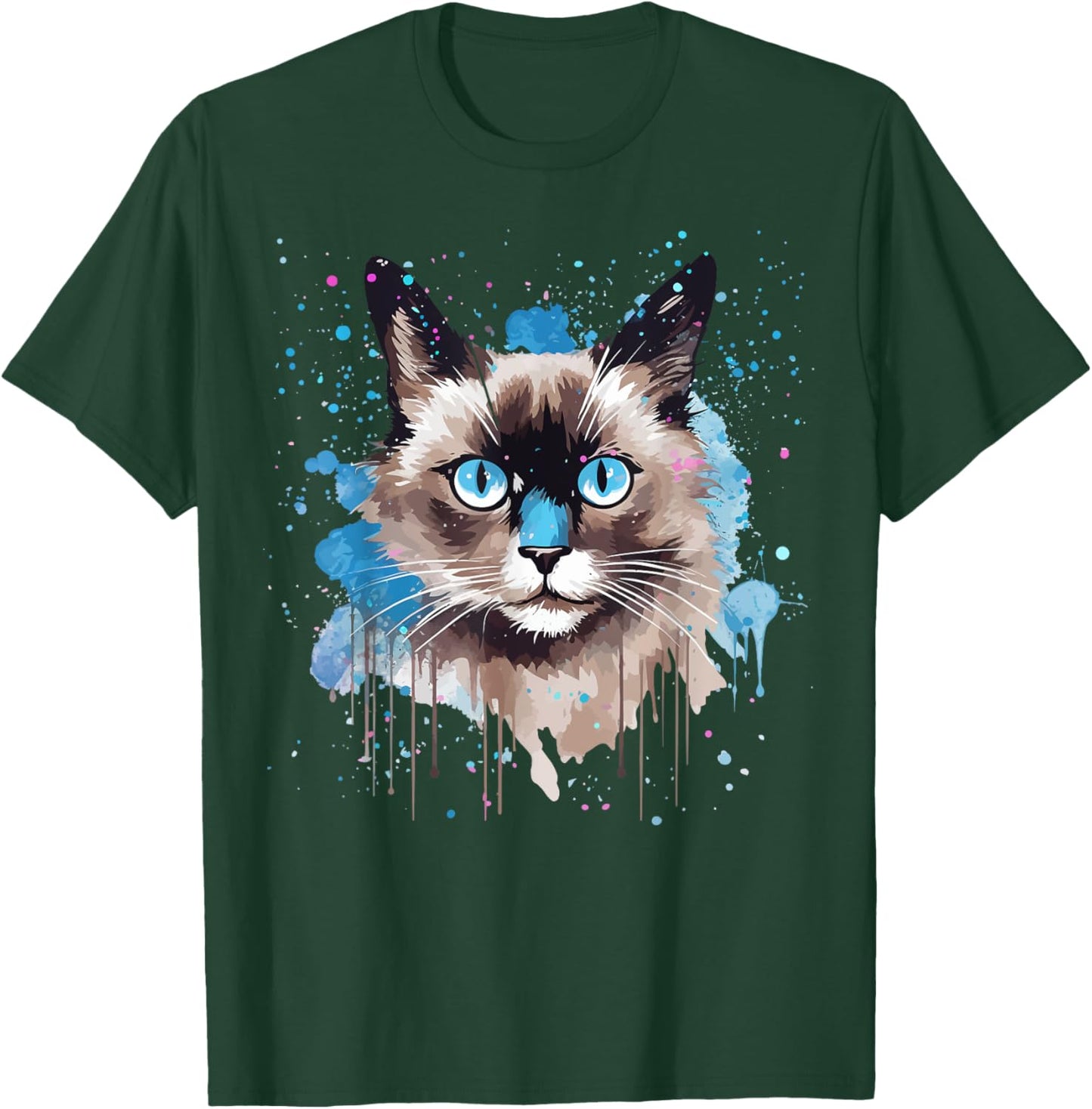 Colorful Splash Art Snowshoe Cat Face Women Kids T-Shirt - T-Shirt | Forest