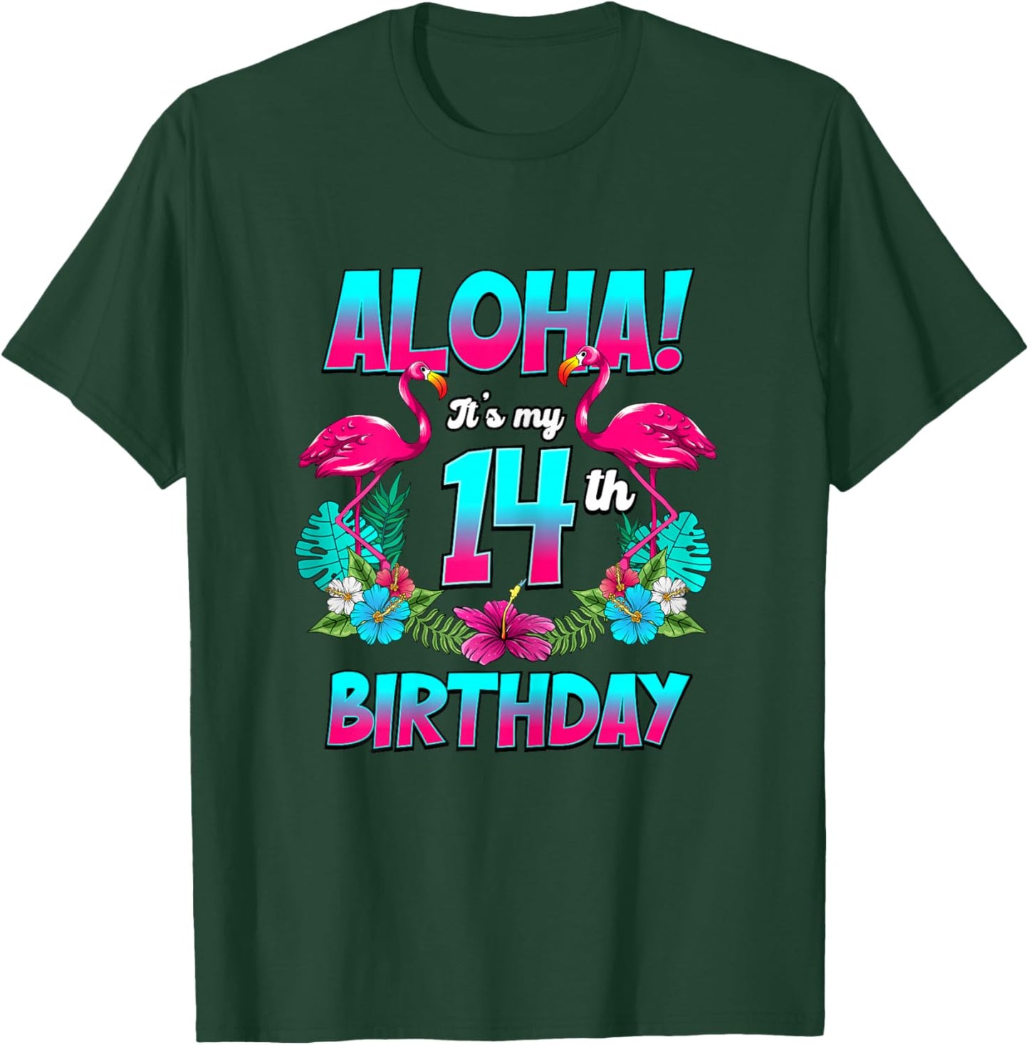 Aloha 14th Birthday Flamingo Hawaii 14 Years Old T-Shirt - T-Shirt | Forest