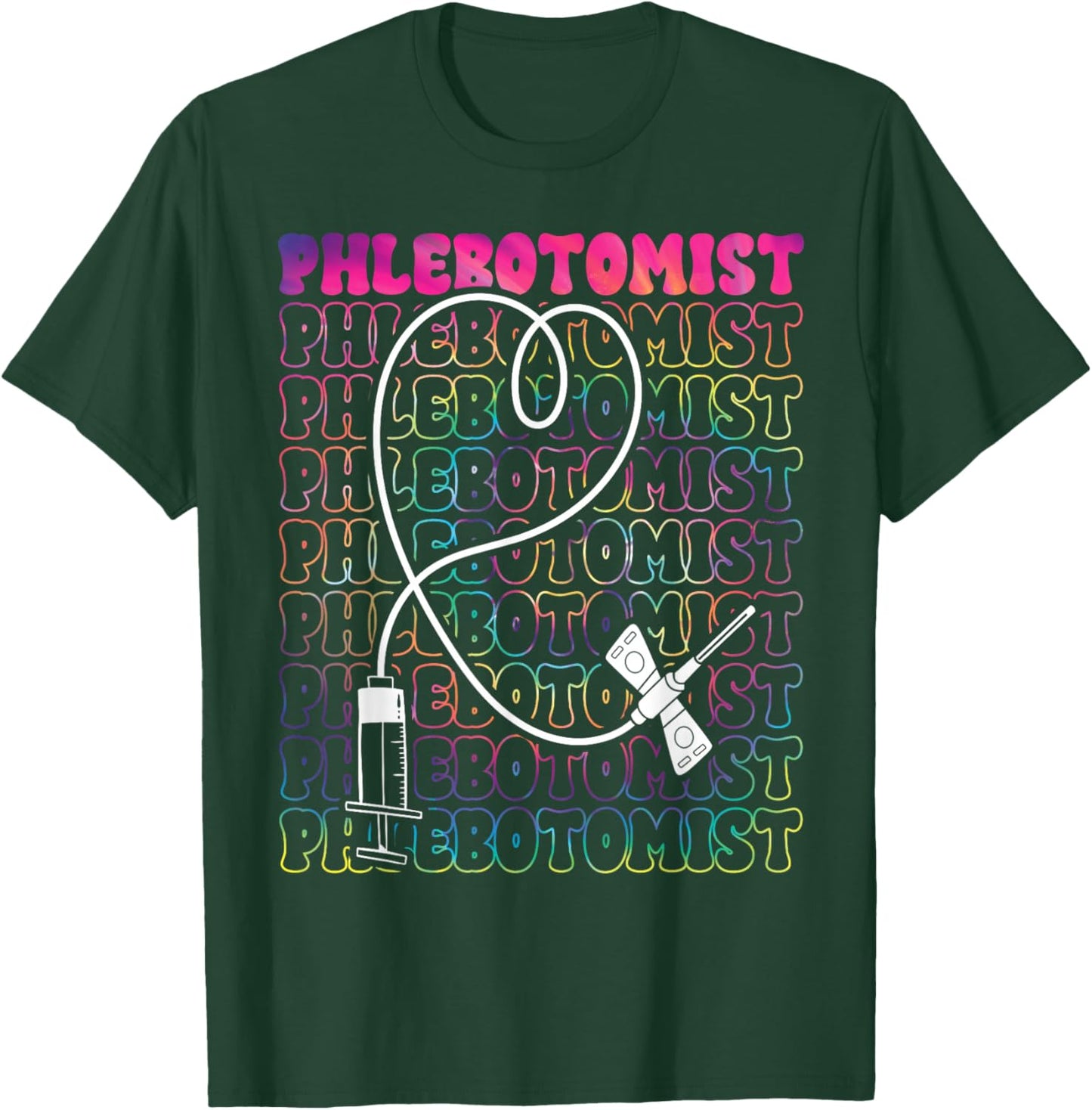 Phlebotomist Heart Tie Dye Phlebotomy Technician Tech Nurse T-Shirt - T-Shirt | Forest