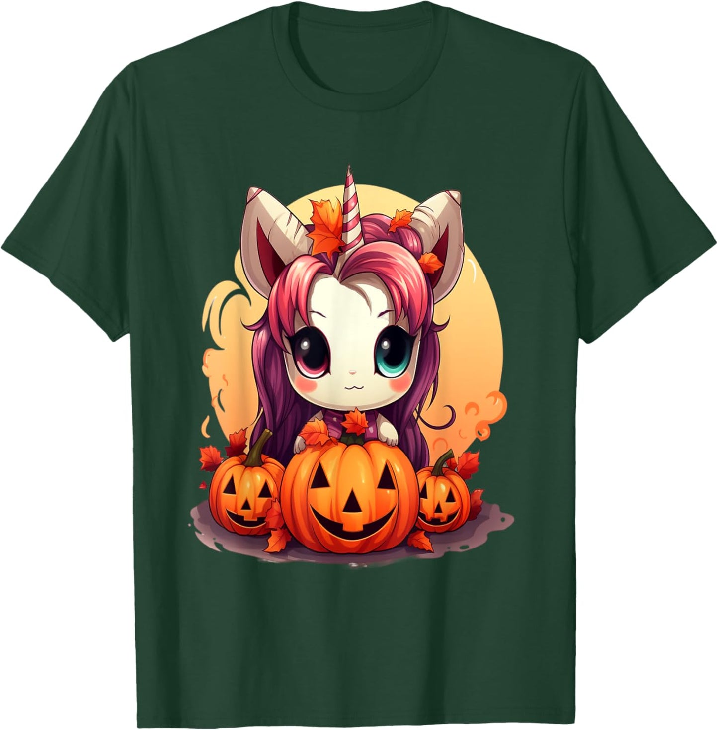 Autumn Halloween costume kawaii pumpkin unicorn magic T-Shirt - T-Shirt | Forest