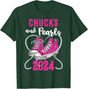 Chucks And Pearls I'm With Her Kamala 2024 President T-Shirt - T-Shirt | Forest