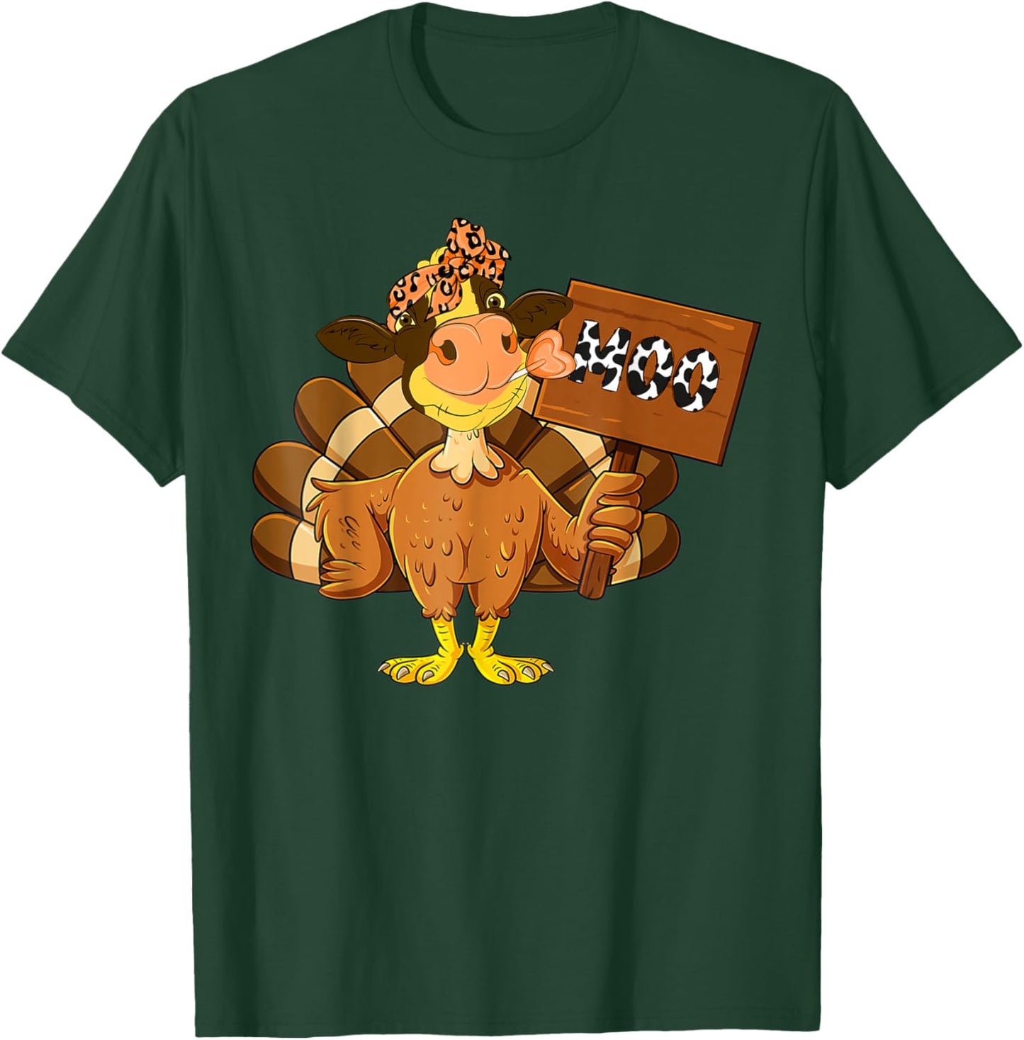 Turkey Cow Moo Funny Thanksgiving Joke Farmers Cows Lover T-Shirt - T-Shirt | Forest