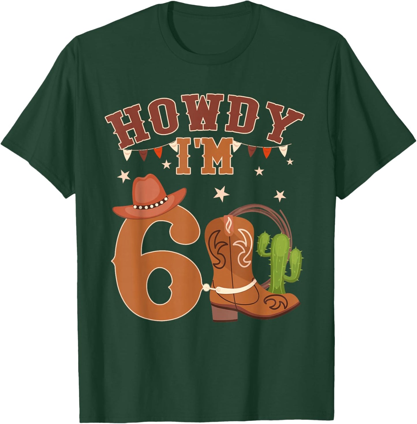 Howdy I'm 6 Year Old Birthday Rodeo Cowboy Western 6th T-Shirt - T-Shirt | Forest